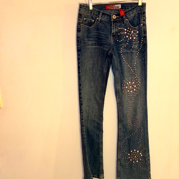 90s Y2K Lazer Embellished Denim Jeans Size 3 Juniors Pink & Silver Bedazzled - Picture 16 of 17